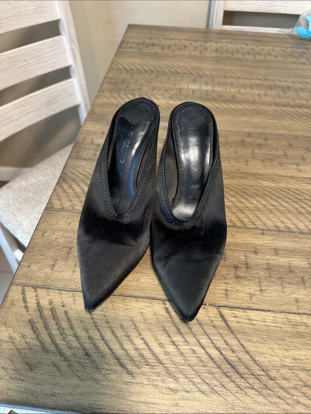 Black Pointed Toe Slip-On Heels